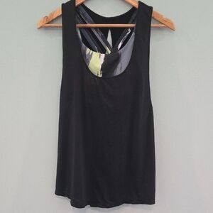 MCA Athletic Black Tank Top with Cutout Back With Attaced Colorful Sports Bra